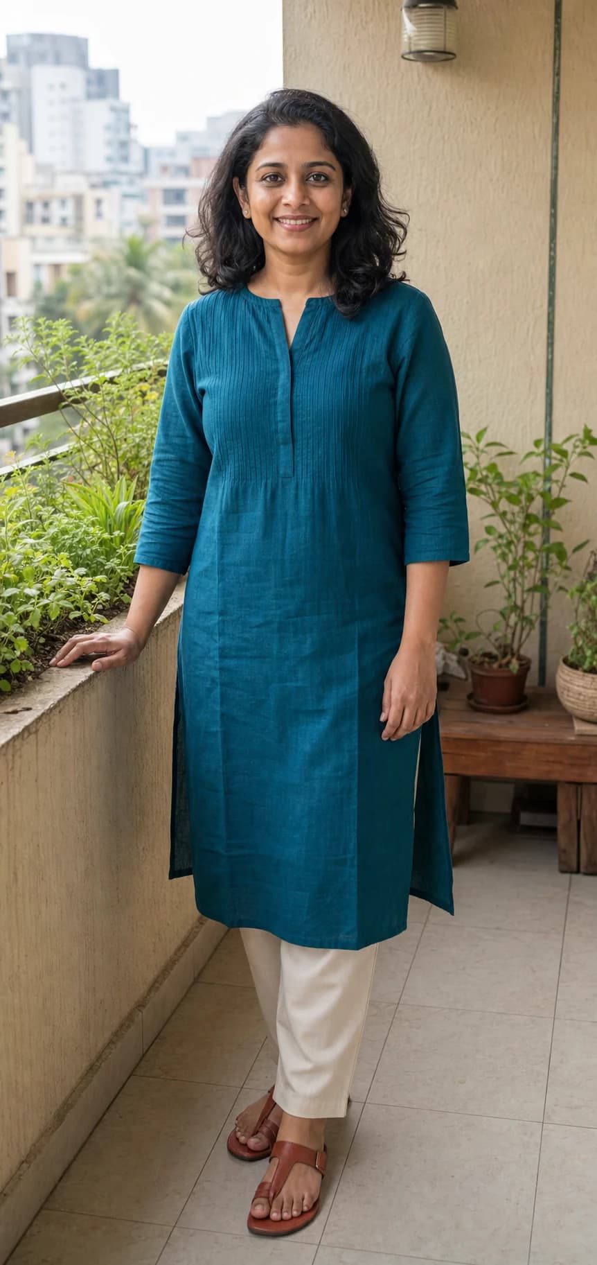 Example full-body source photo for the Mum role